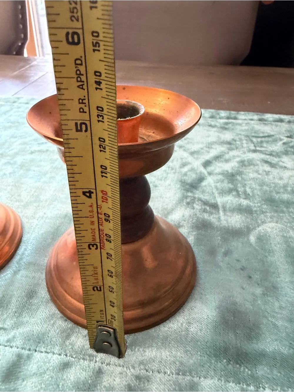 Copper Tone Wooden Base Candle Holders - Pair
